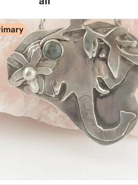TURQUIOSE BOHEMIAN ELEPHANT NECKLACE HANDMADE IN STERLING SILVER W/ 18" SS CHAIN